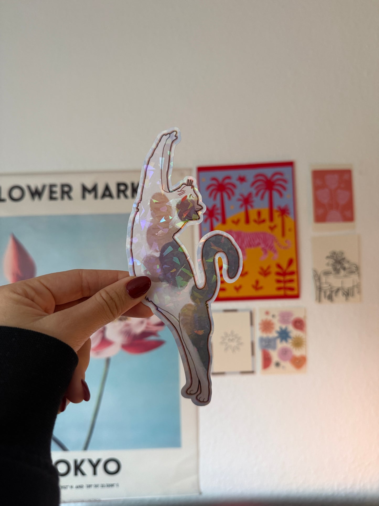 cute stretching cat bookmark - version 2 grey cat