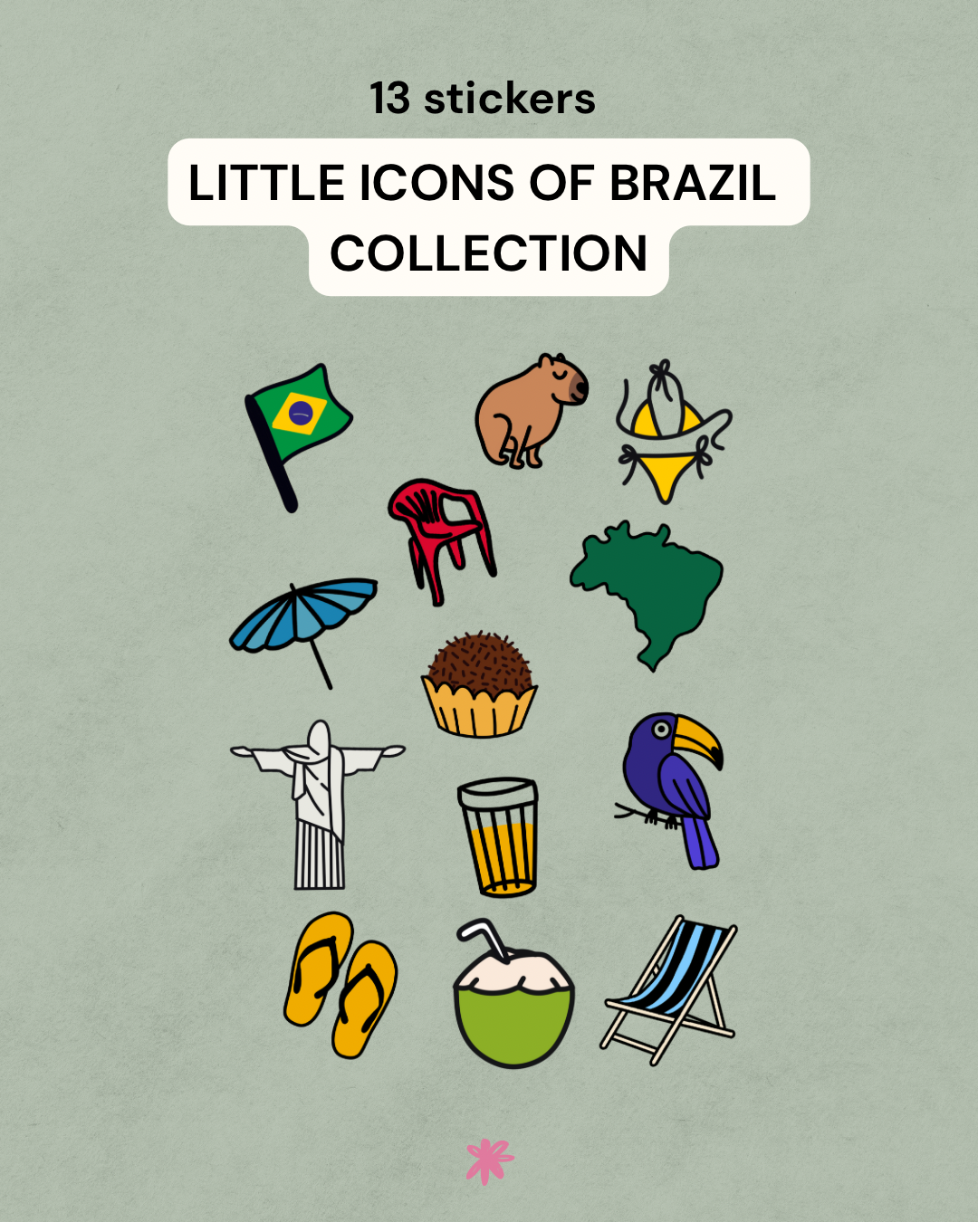 little icons of Brazil sticker pack - 13 pcs