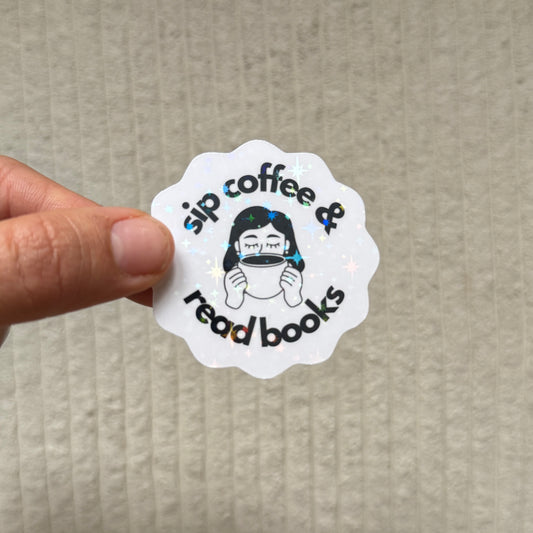 sip coffe and read books sticker