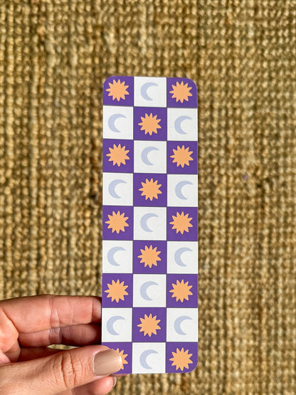 retro moon sun checkerboard bookmark