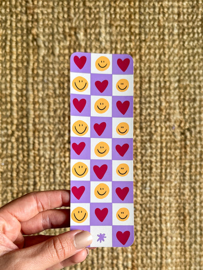 retro smiley heart checkerboard bookmark