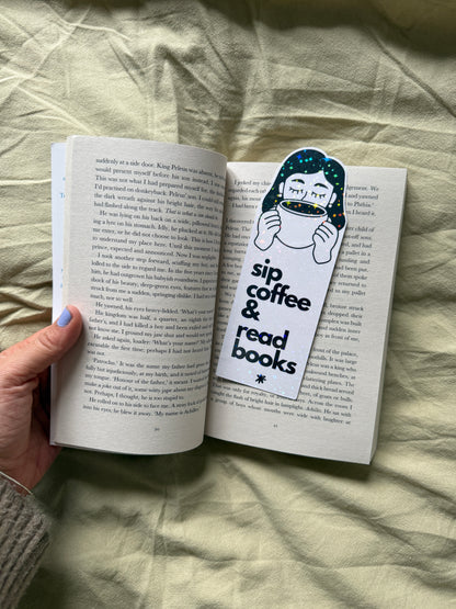 sip coffee & read books bookmark  – cute coffee lover gift for readers