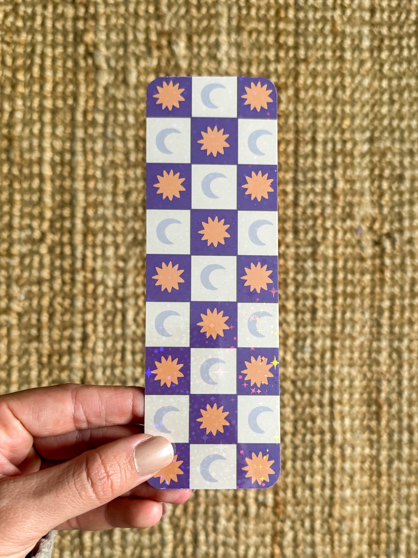 retro moon sun checkerboard bookmark