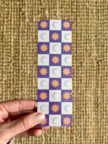 retro moon sun checkerboard bookmark