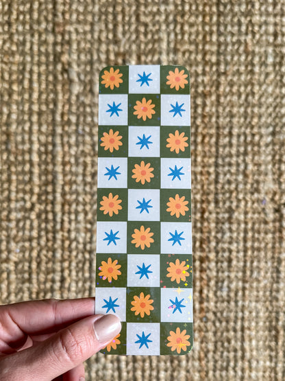 retro holographic flower star bookmark