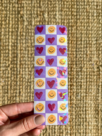 retro smiley heart checkerboard bookmark