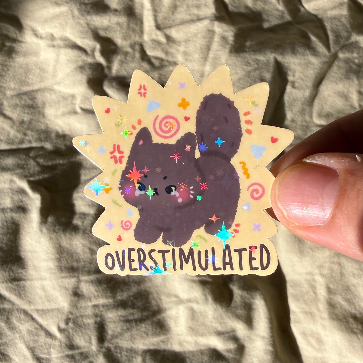 overstimulated cute cat sticker