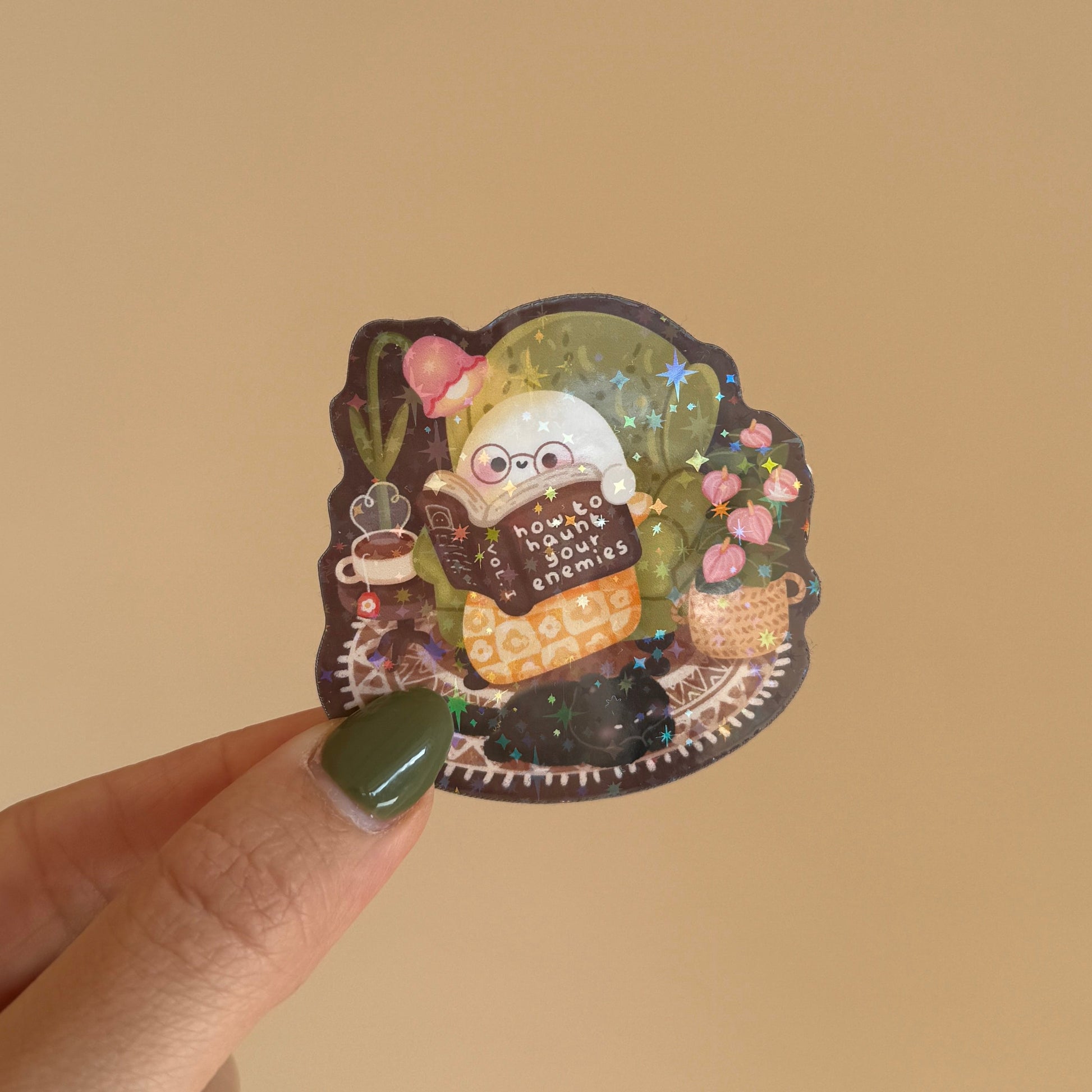 ghost reading "how to haunt your enemies"