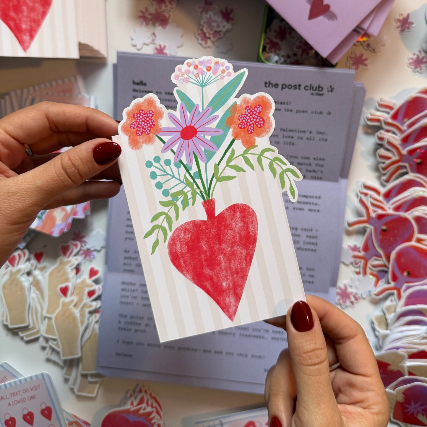 Cute greeting card featuring a heart vase with a colourful flower bouquet. Blank inside, perfect for valentines, birthdays & more.