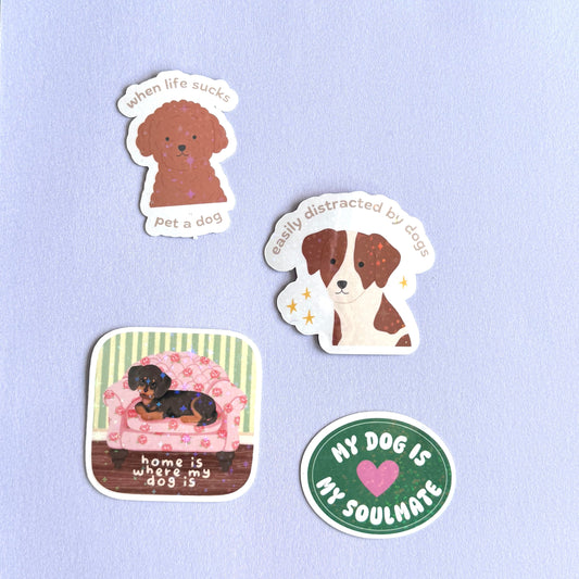 Set of 4 cute kawaii dog stickers for every dog lover. Waterproof, scratch resistant, approx. 4-5cm each. Perfect for journals, laptops & as a gift.