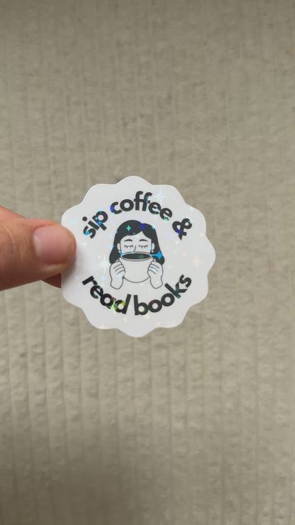 sip coffe and read books sticker